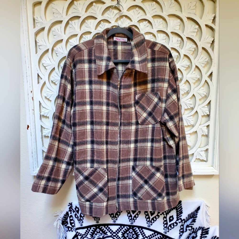 Allison Tracy Vintage Wool Blendd Paid Zippered Jacket XL Women's